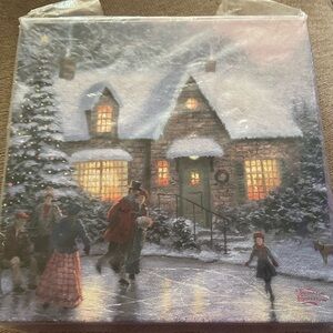 Thomas KinKade 14x14 Skaters Pond Wrapped Canvas